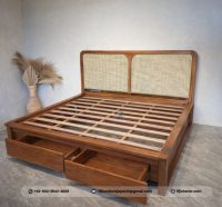 Dipan Jati Minimalis Kombinasi Rotan + Laci Penyimpanan