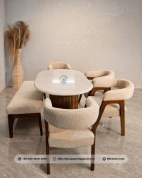 Set Meja Makan Minimalis Marmer Oval K4